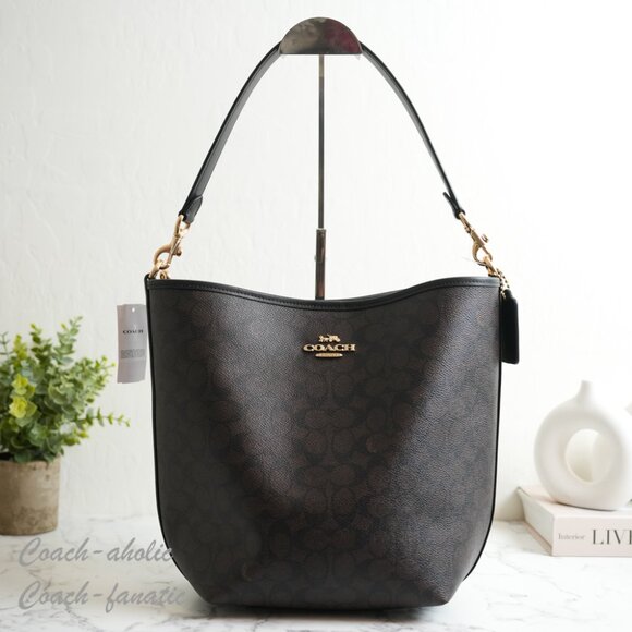 NWT Coach CT802 City Large Bucket Bag In Signature Canvas Gold/Walnut/Black - Picture 2 of 9